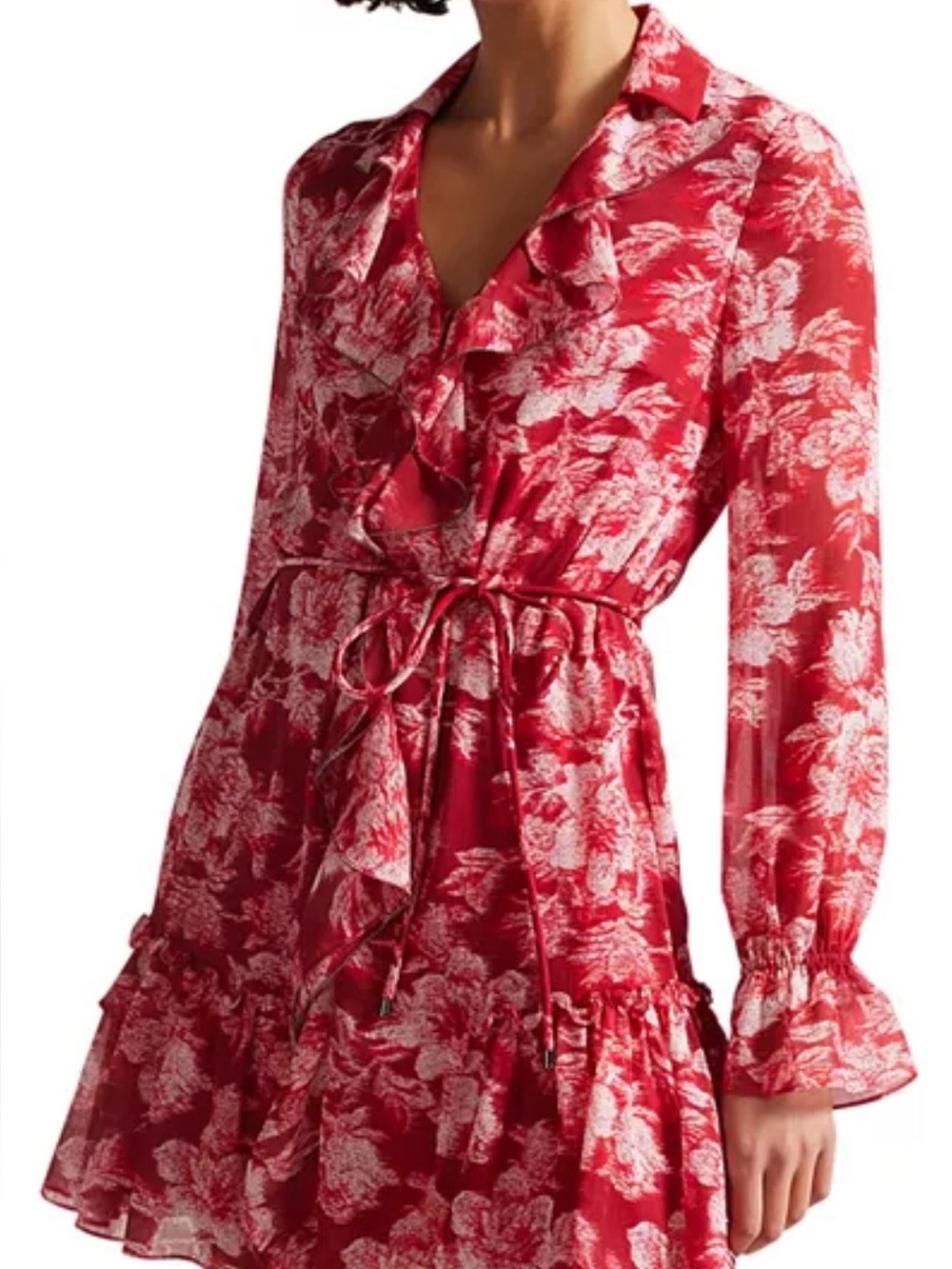 Ted Baker Bright Red Floral Ruffle Wrap Dress